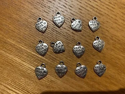 Tibetan Silver Charms 12  Made With Love  Heart Charms New • £0.50