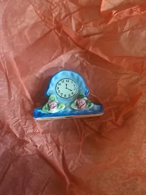 H.Kato Miniature Mantle Clock Figurine Made In Occupied Japan Blue Vintage1940s • $10