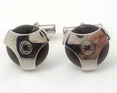 Mont Blanc Sterling Silver With Black Obsidian Cuff Links $415.00 • $49.95