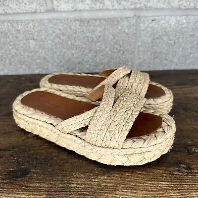 Robert Clergerie Womens Rope Idalie Slides Sandals Tan Woven Platform 36.5 • $49.95