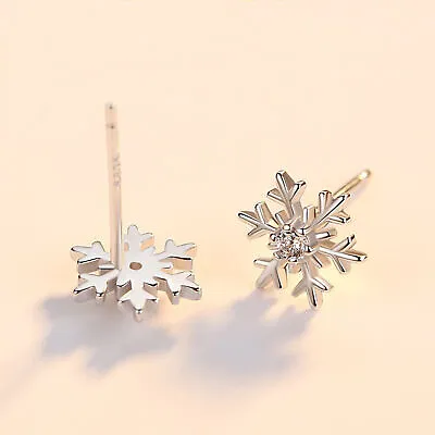 $6.30 • Buy Cubic Zirconia Earrings Studs 925 Sterling Silver Snowflake Earrings Expert