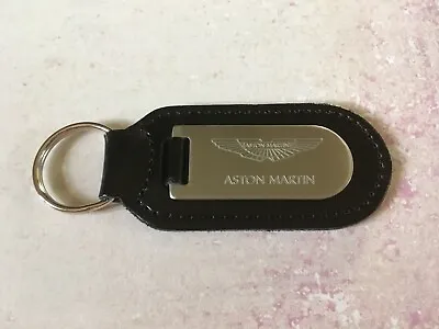 Black Leather Key Fob Laser Engraved Aston Martin Logo Stainless Steel Keyring • $7.40