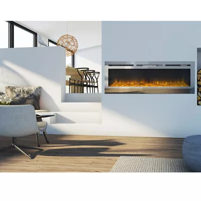 LED Wall Recessed Insert In 50inch Mirrored Fireplace Electric Fire W/ 12 Flames • £239.99