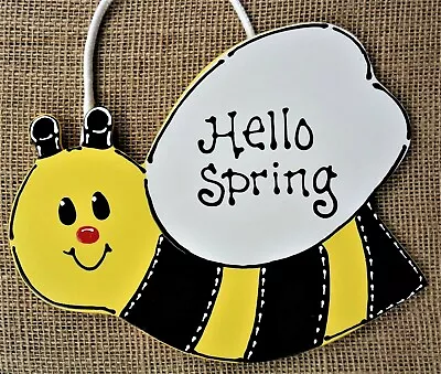Bumblebee HELLO SPRING SIGN Bee Plaque Family Decor Wall Door Seasonal Hanger • $13