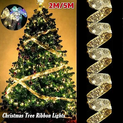 New LED Ribbon Bow Hanging Light Christmas Up Lights Xmas Tree Home Decor AUS • $17.99