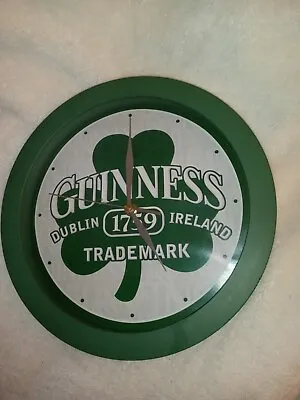 Guiness Clock Round Wall Green Border Shamrock Dublin Ireland 1759 11”  St.Patty • $19