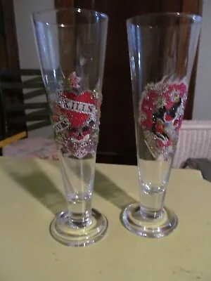 Ed Hardy Pilsner Beer Glasses  Love Kills Slowly (set Of 2) W/ BLING - 22 OZ • $12.50