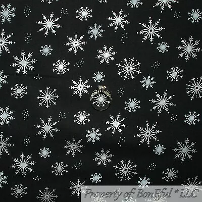 BonEful Fabric FQ Cotton Quilt Black Gold Metallic Snowflake Dot Xmas Holiday US • $4.38