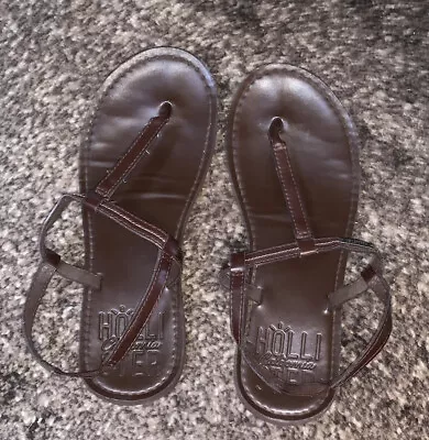 Hollister Pull-On Ankle Strap Thong Sandals Leather Brown - Women 8 • £19.46