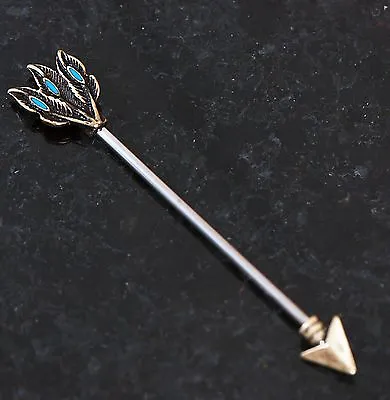 $9.75 • Buy Triple Feather Arrow Turquoise 316L Surgical Steel Industrial Barbell 14g 1.5  