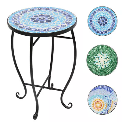 Mosaic Accent Table 14 In Round Side/End Table Plant Stand Decor For Patio Porch • $43.89