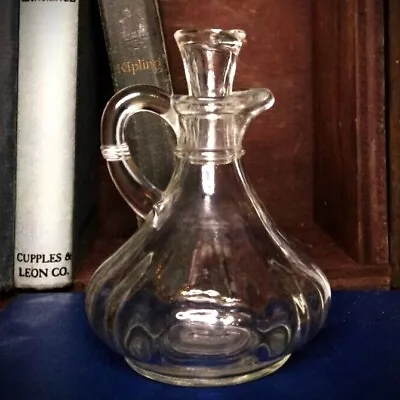 Vintage Clear Glass Oil & Vinegar Cruet Decanter Apothecary Jar With Stopper • $8