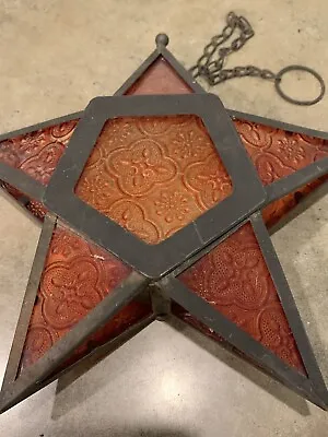 Moroccan Star Lantern Hanging Glass Five Points Tea Light Candle Holder 11” • $22
