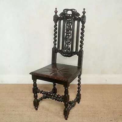 Antique Carved Oak Chair Victorian Ebonised Barley Twist Desk Hall 19th Century • £188