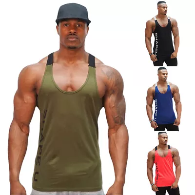 Men Gym Vest Racerback Bodybuilding Muscle Stringer Tank Top Bodybuilding Vest • £10.44