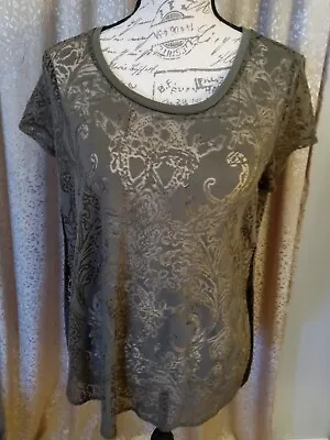 Mossimo Women's Long Tunic Semi Sheer Olive Green Side Splits Blouse Size Large • $15