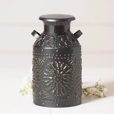 Milk Can Light Punched Tin Metal Country Accent Decor Piece In Smokey Black • $36.45