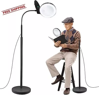 Floor Magnifying Glass Lamp 36 LED Dimmable Lighted Magnifier Adjustable 10X 20X • $69.09