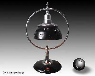 MARKEL Black & Chrome Ring Lamp Machine Age Modernist Deco C.1939 - RESTORED • $511.50