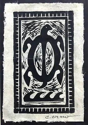 Hawaiian Sea Turtle By Carla Crow Block Print On Mulberry Bark Paper Hana Maui • $69