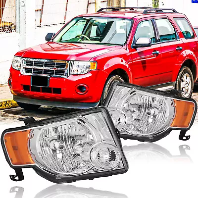 For 2008-2012 Ford Escape Chrome Headlights Headlamps Assembly Pair With Bulbs • $76.88