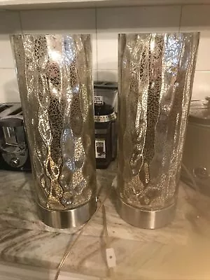 Modern Set Of 2 Silver Mercury Glass Globe Cylinder Table Bedroom Lamps 16 In  • $99.99