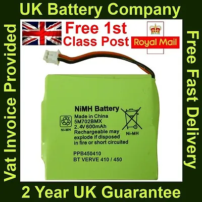 £3.98 • Buy New BT Verve 410/450 Cordless Phone Battery NiMH 2.4V 600mAh GP 5M702BMX UK 
