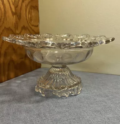 Antique Glass Compote Circa 1890 Canton Glass Orion Thumbprint Trefoil Edge • $32