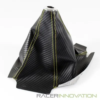 Black PVC Carbon Fiber Look/Yellow Stitching Shift Boot Cover For Manual/Auto • $5