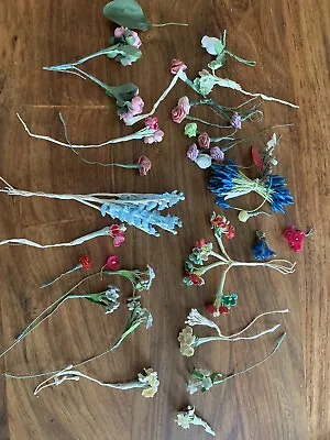 Large Lot Vintage Wire Stem Flocked Millinery Flowers • $28