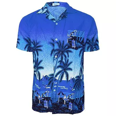 Mens Hawaiian Shirt Floral Palm Tree Sunset Surf Beach Party Holiday Stag Dance • £7.99