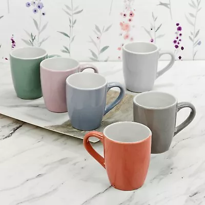 Set Of 6 X Colourful Ceramic Porcelain 240ml Coloured Mugs Coffee Tea Hot Drinks • £10.99