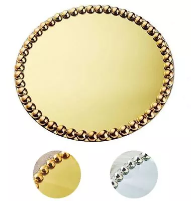 2 Pcs 13  Round Mirror Glass Charger Plates With Pearl Trim Party Events Wedding • $32.51