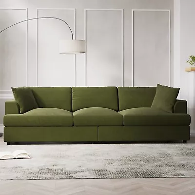 Large Olive Green Velvet 4 Seater Sofa - August SOF193 • £739.92