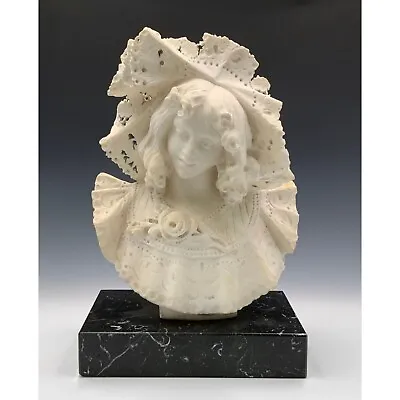 Vintage Antique Alabaster Bust Of Young Woman On Marble Base • $349