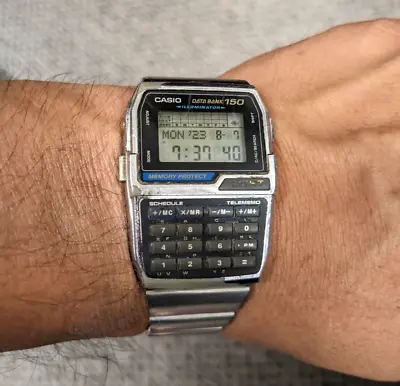 Vintage Casio Data Bank 150 Wrist Watch Calculator DBC1500 Stainless Keypad • $54.99