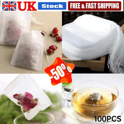 NEW 100PCS Muslin Filter Bags Herbs Tea Soup Drawstring Reusable 100% Cotton UK✔ • £6.99