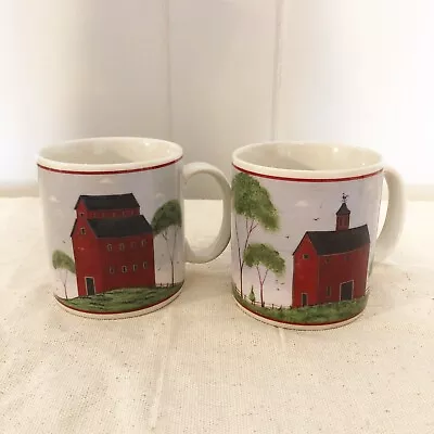 Warren Kimble Barns Mugs (2) 1998 Sakura Primitive Farm Folk Art Country  • $24.95