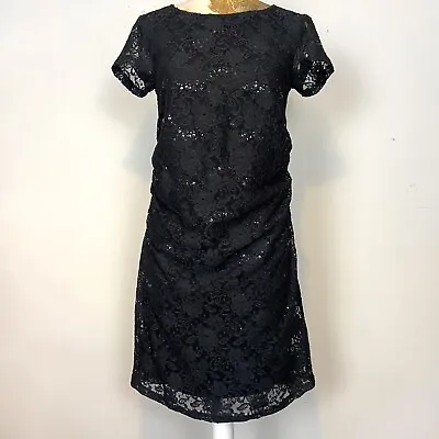 George Maternity Dress 8 Black Lace Sparkly Stretch Fitted Occasion Evening BNWT • £13.95