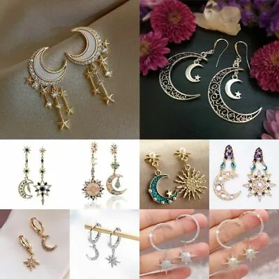 $2.49 • Buy Fashion Sun Moon Star 925 Silver Drop Earrings Cubic Zirconia Women Jewelry Gift