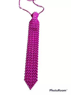 VINTAGE BEAD Fuchsia Pink Pearl Plastic TIE NECKLACE  Party Statement Clothing • $25