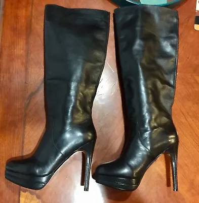 Maxstudio Apres  KneeHigh Leather Stiletto Boots Size 9 1/2 M Black • $89.99