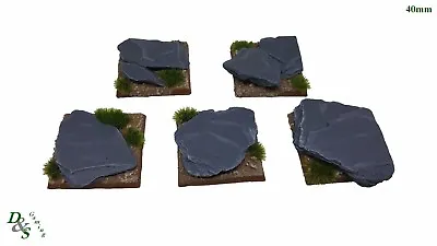 40mm Square Resin Bases Rocky Outcrops Slate Wahammer Sigmar Ogors Wargames • £5.29