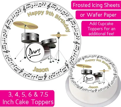 Drum Kit Edible Wafer & Icing Personalised Cake Toppers Decor Birthday Music • £4.50