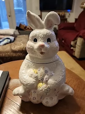 Vintage CKAO White Bunny Rabbit With Colored Easter Eggs Cookie Jar Large 12” • $33.99