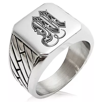 Stainless Steel Mens Royal Monogram Initial Large Square Biker Style Signet Ring • $14.50