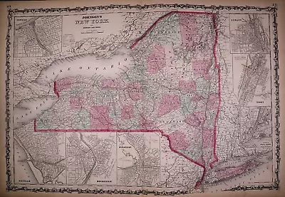 1863 Map ~ NEW YORK STATE ~ Johnson Atlas Map (18x27)-#021 • $45.95