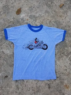 Mickey Mouse Disney Ringer T-Shirt Vintage Motorcycle Harley Knucklehead • $219