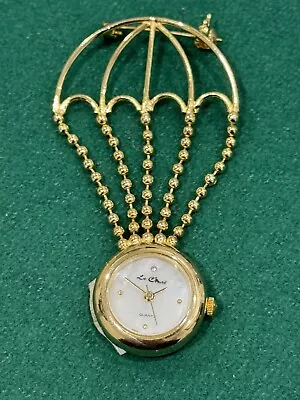 Cute Le Chat Watch Brooch In Umbrella Design Gold Colour Quartz Ladies Vintage • £9.99