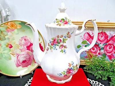 Royal Albert Moss Rose Pink Roses Coffee Pot Made In England Perfect Teapot • $99.95